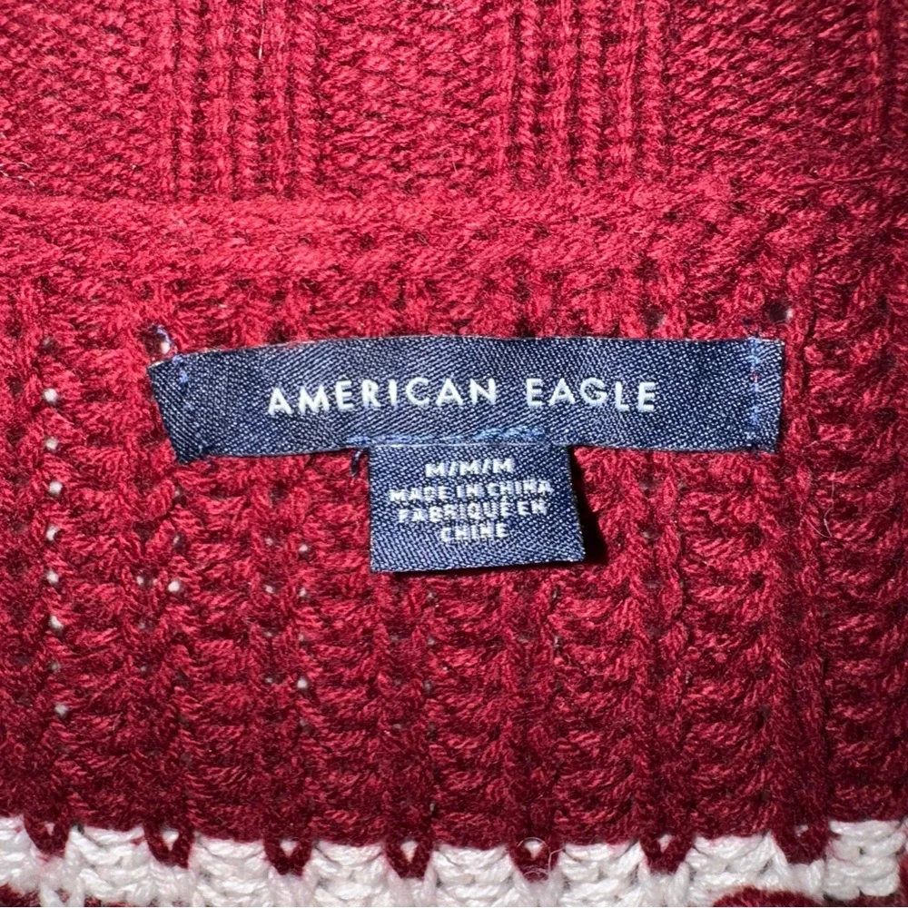 M157 American Eagle Outfitters Dark Red Burgundy Knit Sweater with White Stripes - Picture 3 of 13